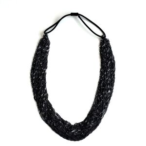 Art Deco Women's Multi-Strand Pewter Black Chainlink  Headband w Elastic Band